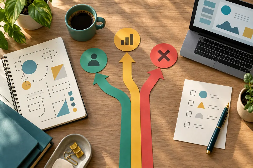 Abstrakte Entscheidungspfade und Checkliste für die Auswahl eines KI Business Trainings