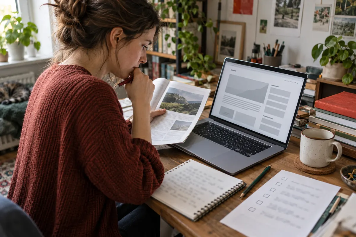 Redaktionelle Prüfung eines Website-Entwurfs anhand von Quellen und einer Checkliste